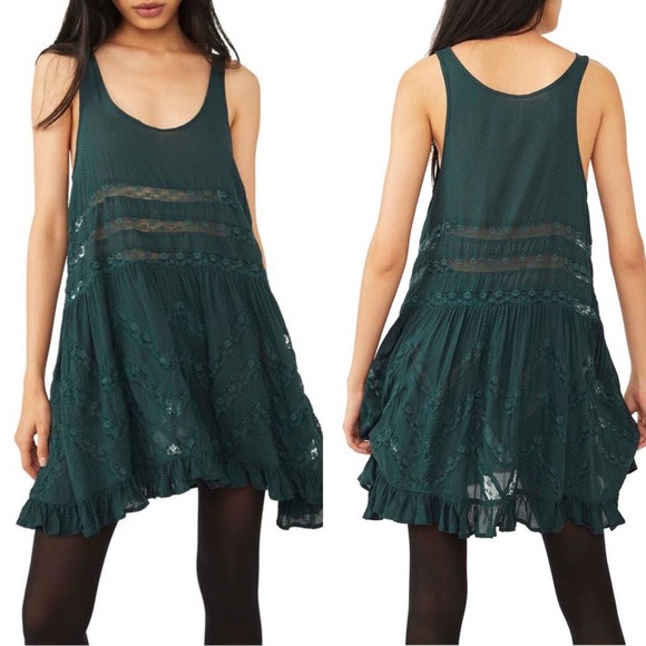 Free People Dresses & Skirts - Free People Swingy Lace Inset Tunic/Teal/XS.